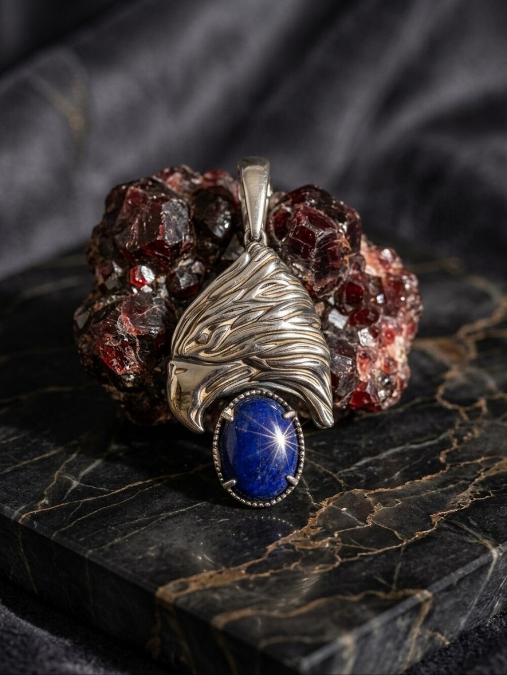 Carolyn Pollack & Fritz Casuse American West Eagle & Lapis Enhancer Pendant